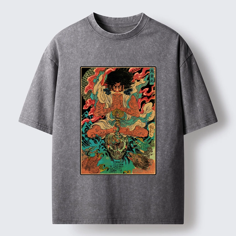 Tokyo-Tiger Classic Japanese Oni Painting Washed T-Shirt