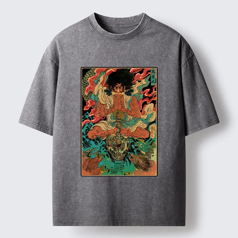 Tokyo-Tiger Classic Japanese Oni Painting Washed T-Shirt