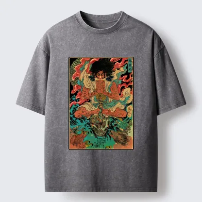 Tokyo-Tiger Classic Japanese Oni Painting Washed T-Shirt
