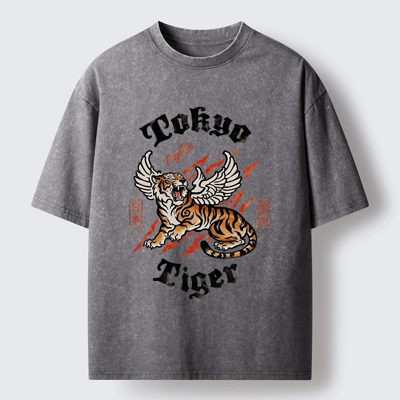 Tokyo-Tiger With Wings Art Washed T-Shirt