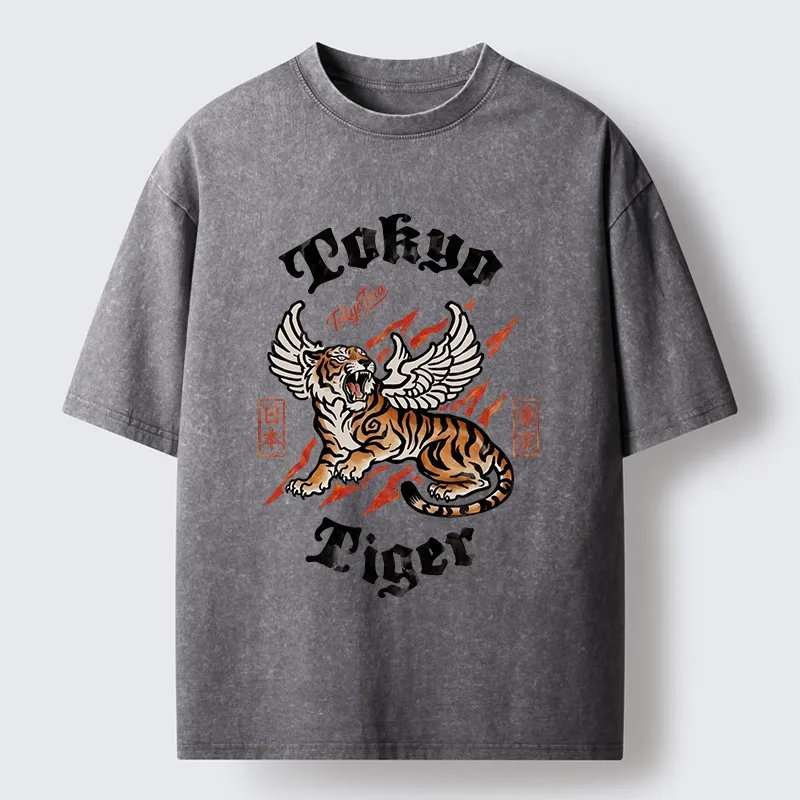 Tokyo-Tiger With Wings Art Washed T-Shirt
