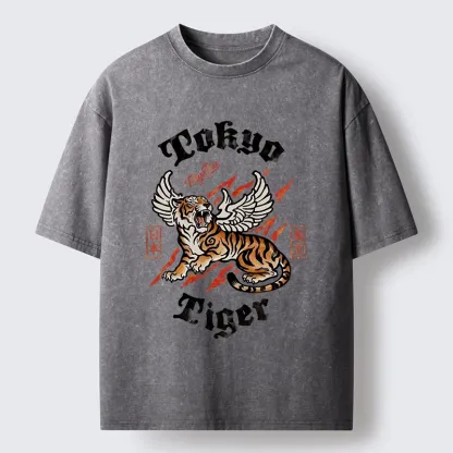 Tokyo-Tiger With Wings Art Washed T-Shirt