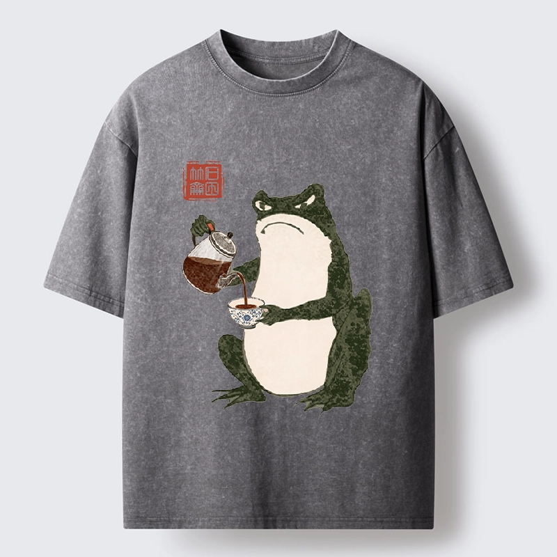 Tokyo-Tiger Frog With A Serious Tea Break Washed T-Shirt