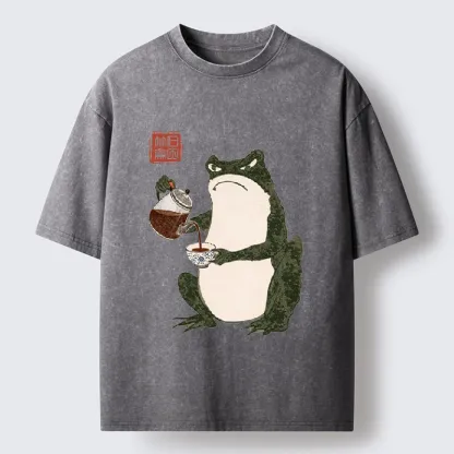 Tokyo-Tiger Frog With A Serious Tea Break Washed T-Shirt