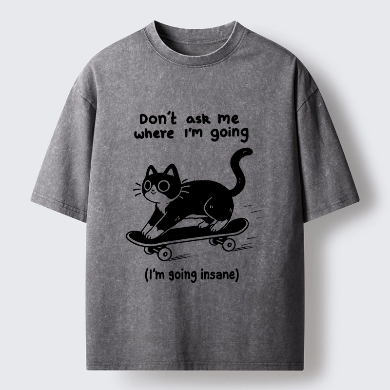 Tokyo-Tiger Black Cat Skating Away From Sanity Washed T-Shirt