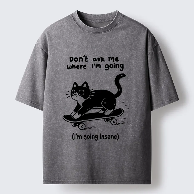 Tokyo-Tiger Black Cat Skating Away From Sanity Washed T-Shirt