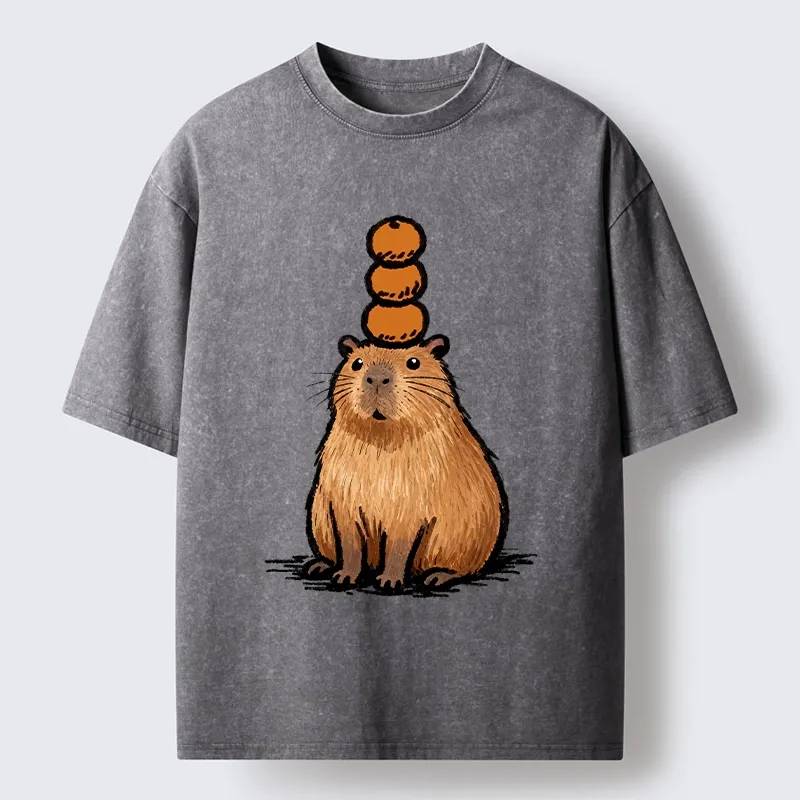 Tokyo-Tiger Funny Capybara Orange Meme Washed T-Shirt
