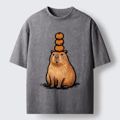 Tokyo-Tiger Funny Capybara Orange Meme Washed T-Shirt