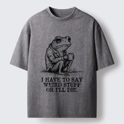 Tokyo-Tiger Frog In Suit Drinking Coffee Washed T-Shirt