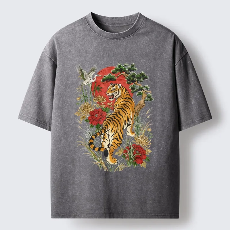 Tokyo-Tiger Majestic Tiger Under The Red Sun Washed T-Shirt