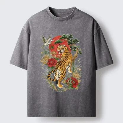 Tokyo-Tiger Majestic Tiger Under The Red Sun Washed T-Shirt