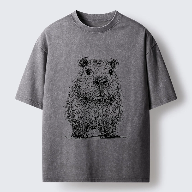 Tokyo-Tiger Capybara Chaos Sketch Washed T-Shirt