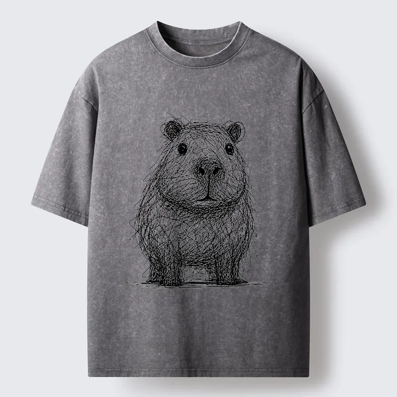 Tokyo-Tiger Capybara Chaos Sketch Washed T-Shirt