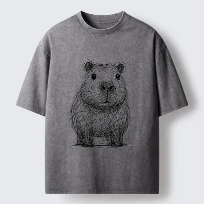 Tokyo-Tiger Capybara Chaos Sketch Washed T-Shirt