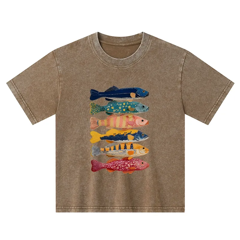 Tokyo-Tiger Colorful Fish Art Collection Kids Washed T-Shirt