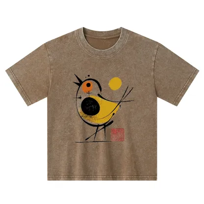 Tokyo-Tiger Aesthetic Yellow And Black Bird Kids Washed T-Shirt