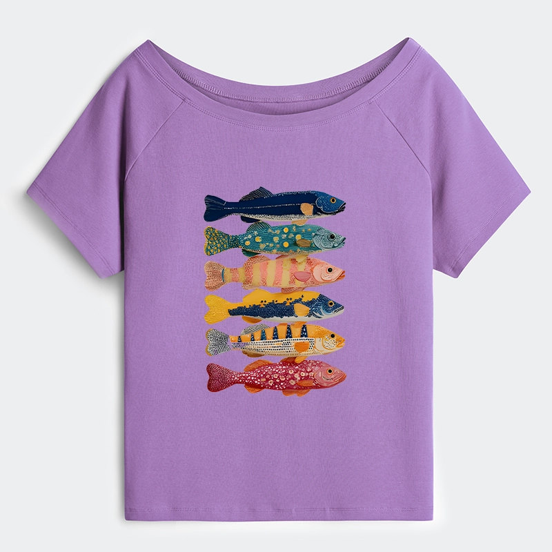 Tokyo-Tiger Colorful Fish Art Collection Shoulder T-Shirt