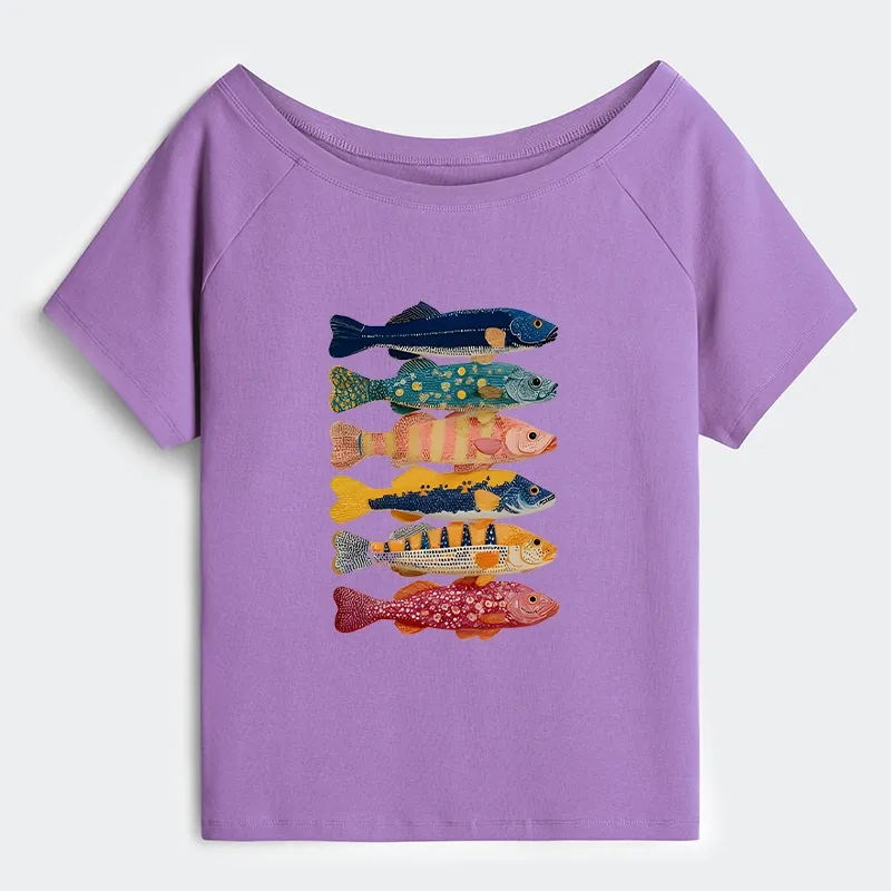 Tokyo-Tiger Colorful Fish Art Collection Shoulder T-Shirt