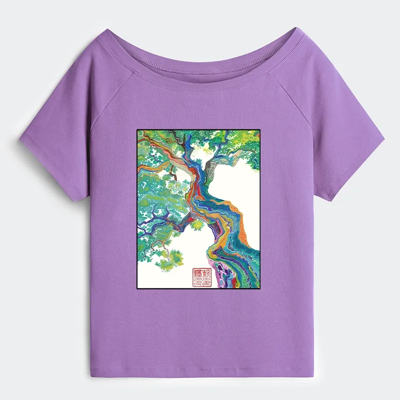 Tokyo-Tiger Colorful Magic Tree Off Shoulder T-Shirt Sale
