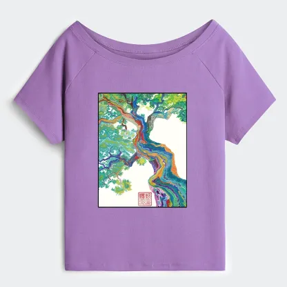 Tokyo-Tiger Colorful Magic Tree Off Shoulder T-Shirt