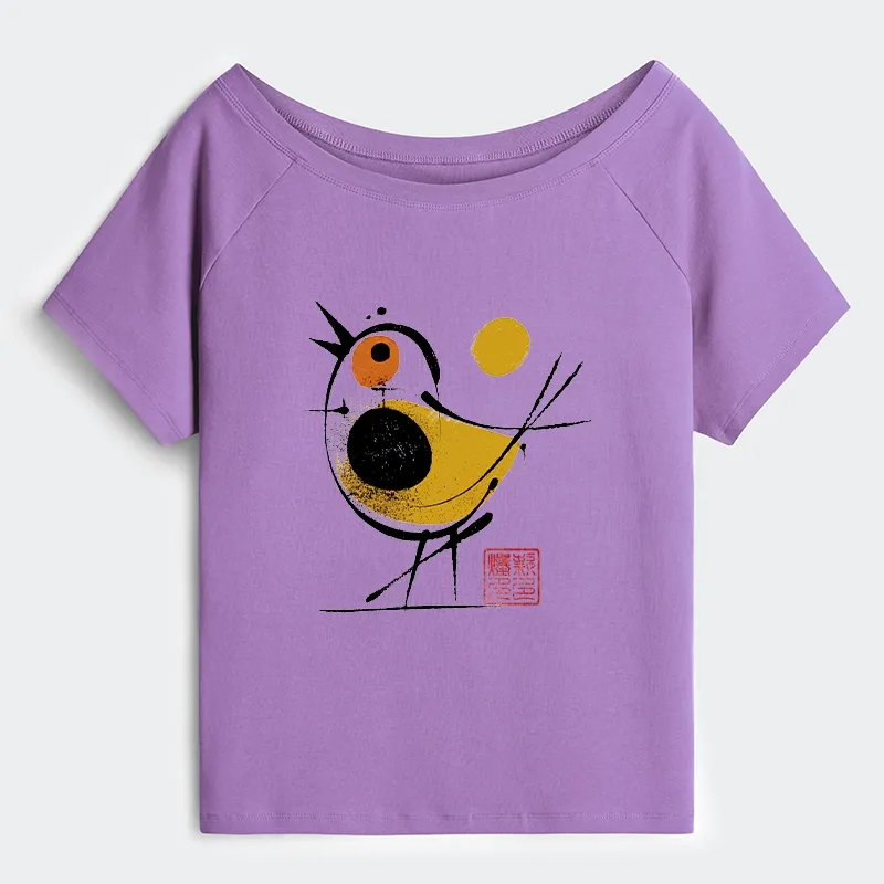 Tokyo-Tiger Aesthetic Yellow And Black Bird Off Shoulder T-Shirt Sale