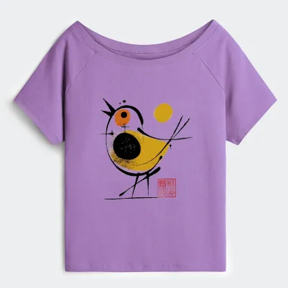 Tokyo-Tiger Aesthetic Yellow And Black Bird Off Shoulder T-Shirt