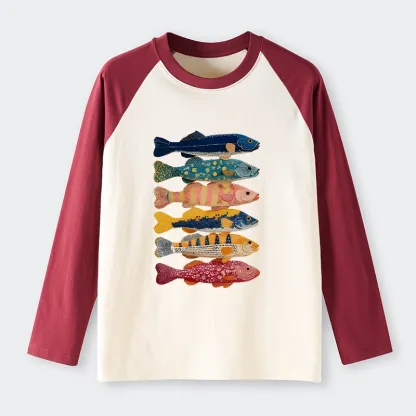 Tokyo-Tiger Colorful Fish Art Collection Raglan Long Sleeve T-shirt