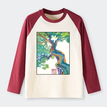 Tokyo-Tiger Colorful Magic Tree Raglan Long Sleeve T-shirt