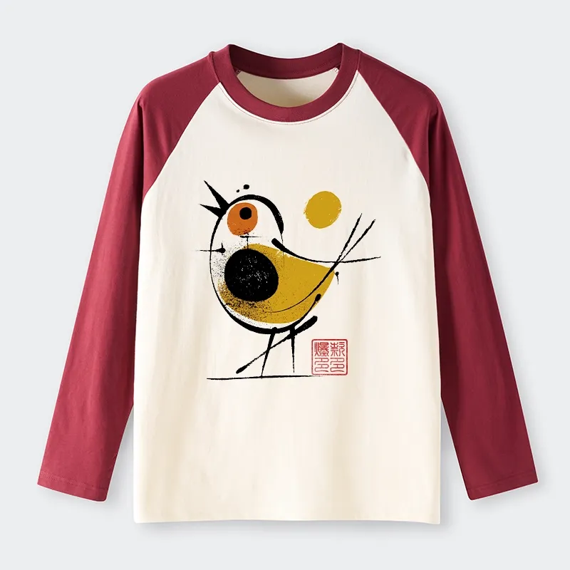 Tokyo-Tiger Aesthetic Yellow And Black Bird Raglan Long Sleeve T-shirt