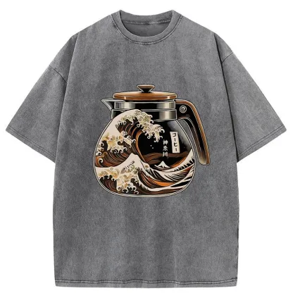 Tokyo-Tiger The Great Wave Off Coffee Washed T-Shirt