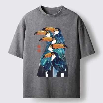 Tokyo-Tiger Blue Toucans Watercolor Washed T-Shirt