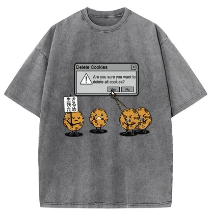 Tokyo-Tiger Funny Delete Cookies Washed T-Shirt