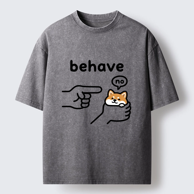 Tokyo-Tiger Funny Shiba Refusing To Behave Washed T-Shirt