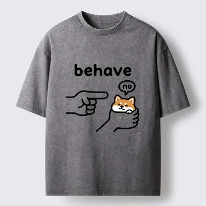 Tokyo-Tiger Funny Shiba Refusing To Behave Washed T-Shirt