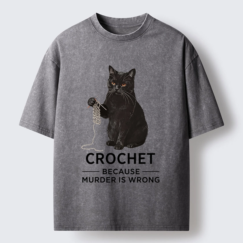 Tokyo-Tiger Cat Crocheting To Avoid Trouble Washed T-Shirt