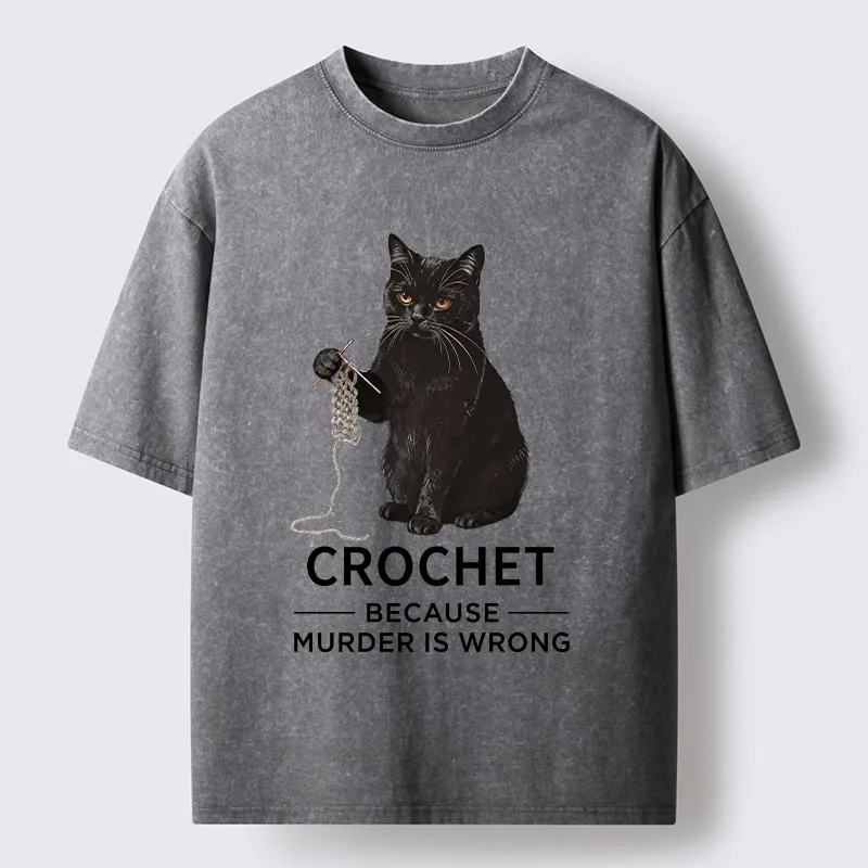Tokyo-Tiger Cat Crocheting To Avoid Trouble Washed T-Shirt