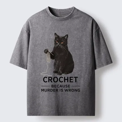 Tokyo-Tiger Cat Crocheting To Avoid Trouble Washed T-Shirt