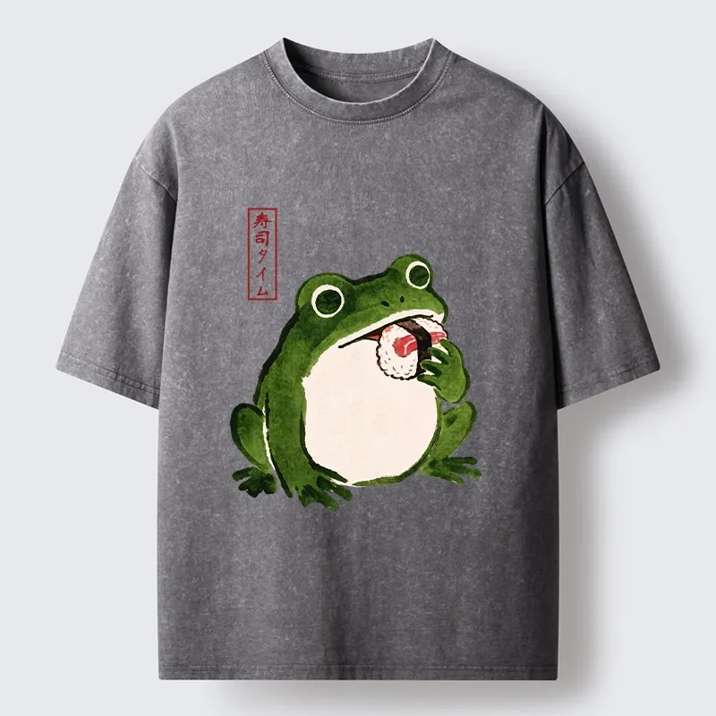 Tokyo-Tiger Sushi Time For The Hungry Frog Washed T-Shirt