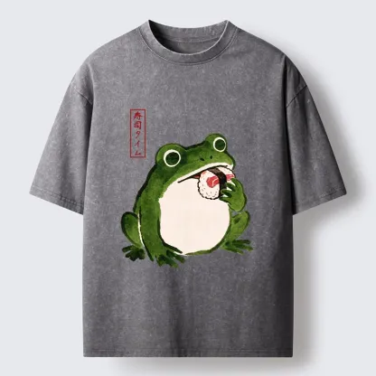 Tokyo-Tiger Sushi Time For The Hungry Frog Washed T-Shirt