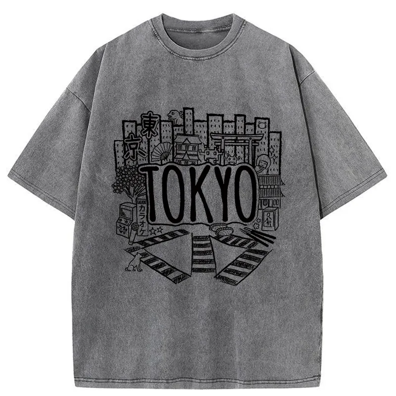 Tokyo-Tiger Cityscape Of Tokyo Washed T-Shirt