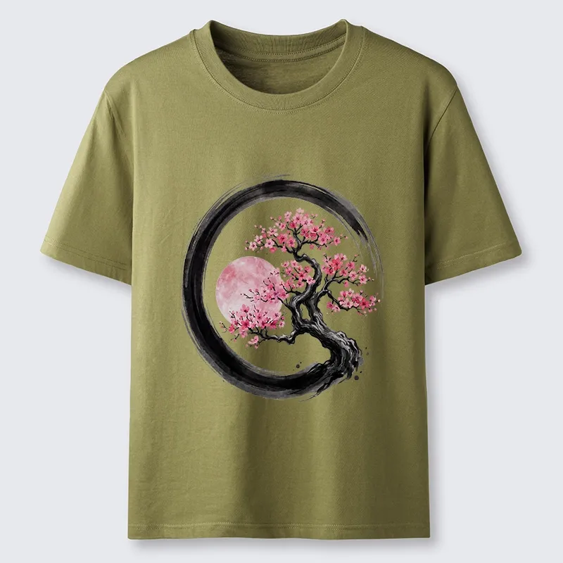 Tokyo-Tiger Zen Sakura Tree With Pink Moon Classic T-Shirt