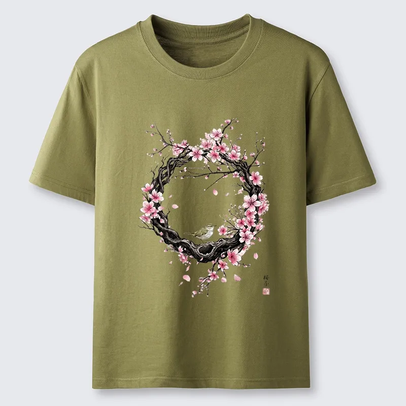 Tokyo-Tiger Sakura Wreath And Little Bird Classic T-Shirt Sale