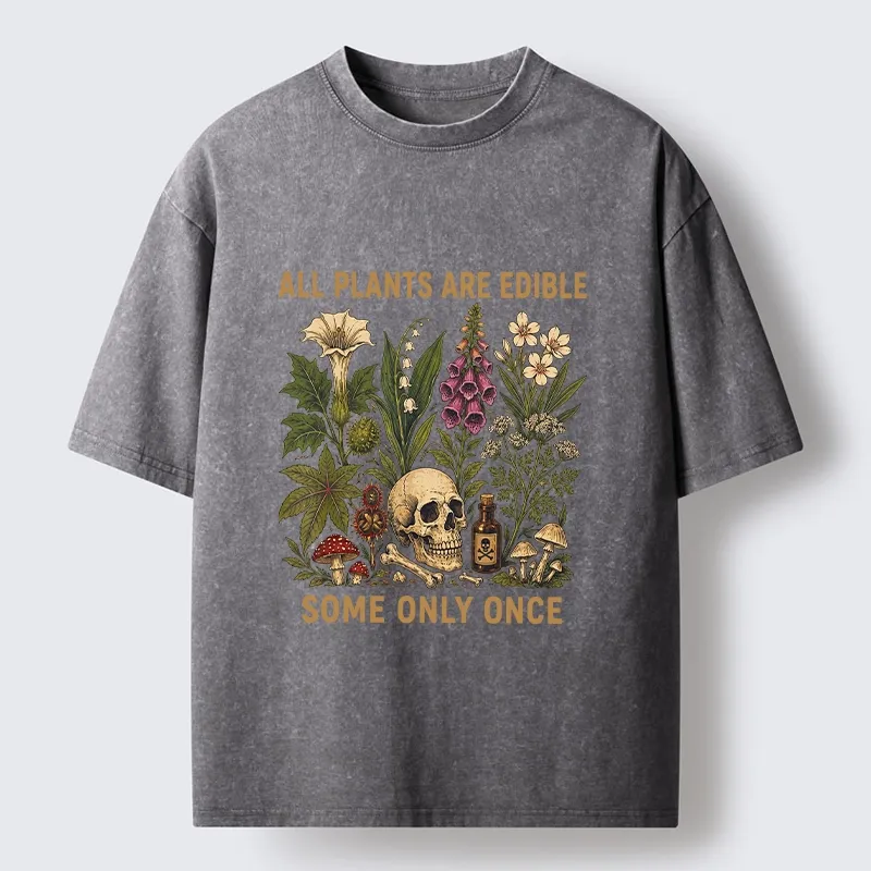 Tokyo-Tiger Edible Plants Some Only Once Joke Washed T-Shirt