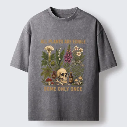 Tokyo-Tiger Edible Plants Some Only Once Joke Washed T-Shirt