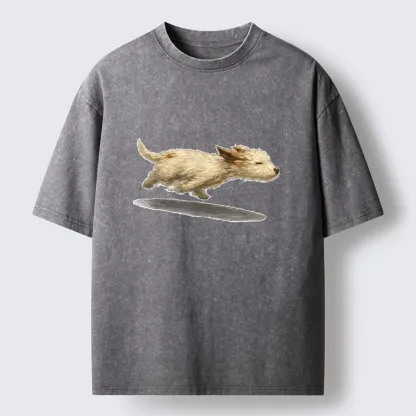Tokyo-Tiger Happy Puppy Running Free Washed T-Shirt