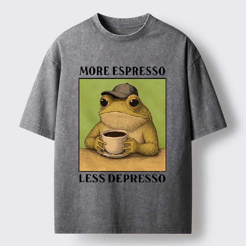 Tokyo-Tiger Frog Drinking Coffee Funny Washed T-Shirt