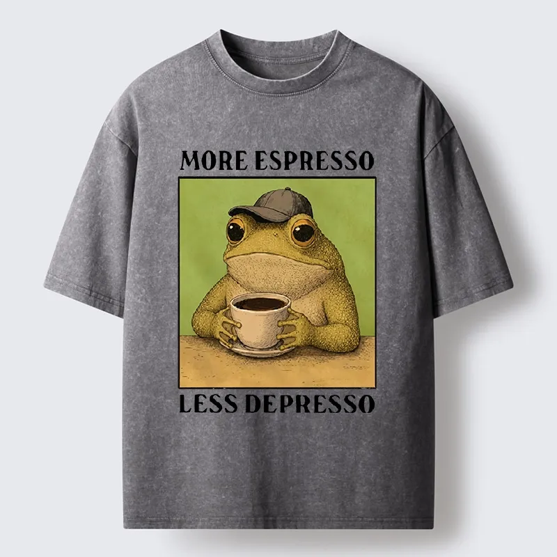 Tokyo-Tiger Frog Drinking Coffee Funny Washed T-Shirt