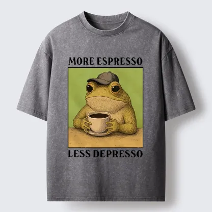 Tokyo-Tiger Frog Drinking Coffee Funny Washed T-Shirt