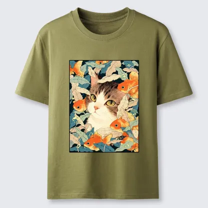 Tokyo-Tiger Cat Surrounded By Goldfish Classic T-Shirt