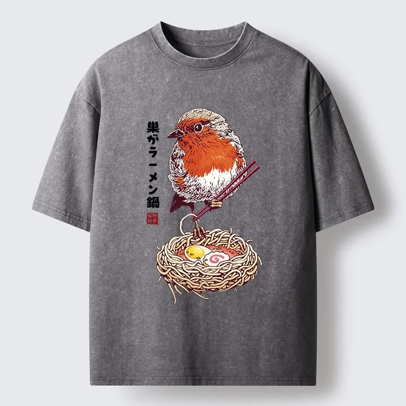 Tokyo-Tiger Northern Cardinal With Ramen Nest Washed T-Shirt